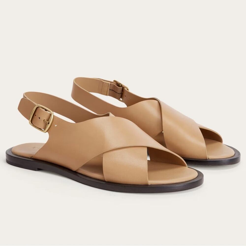 Everlane City Crossover Sandals Taupe Leather Buckle Flat Slide 8.5 NEW w/o Box